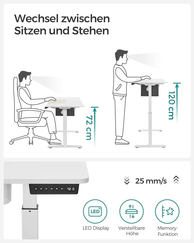 Výškovo nastaviteľný elektrický stôl, pracovný stôl, biela a béžová farba, 60x140 cm