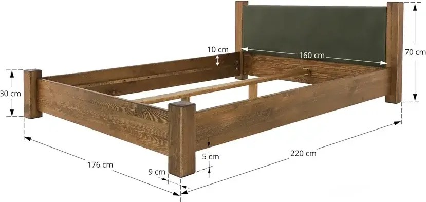 Rustikálna manželská posteľ so zeleným čelom 140/160/180 x 200 cm 160 cm