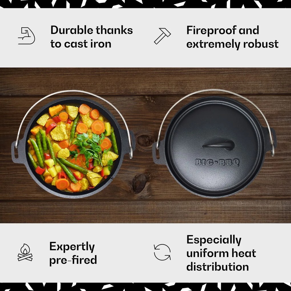 Klarstein Galloway, liatinový hrniec, 7.6 barbecue hrniec, liatina, žíhaný, veľkosť L/7,2 l