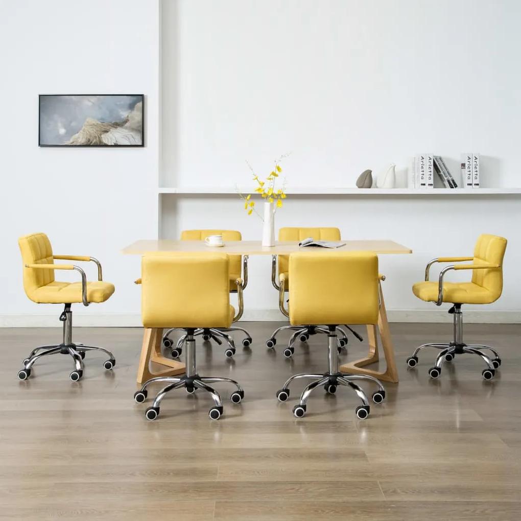 vidaXL Otočné jedálenské stoličky 6 ks, žlté, látka