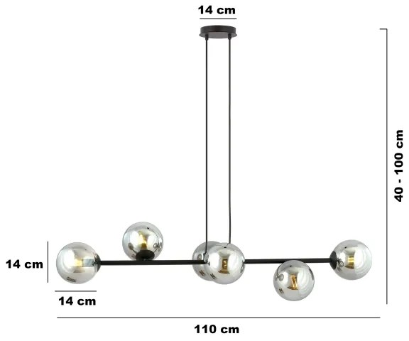 Luster na lanku ROSSI 6xE14/10W/230V čierna/šedá