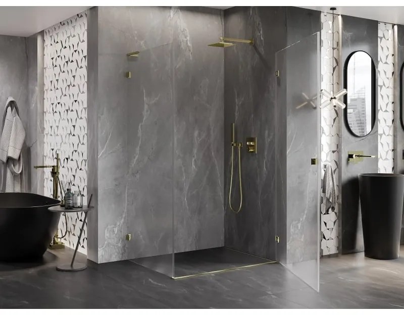 Mexen Lunar-B L, 1-krídlový sprchový kút, pravý, 100 x 70 cm, 8mm číre sklo, zlatý lesklý profil, 832L-100-070-50-00-P