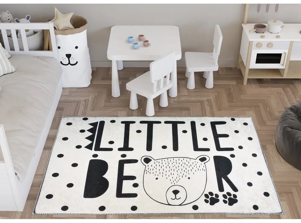 Čierno-biely prateľný detský koberec 80x120 cm Little Bear – Vitaus