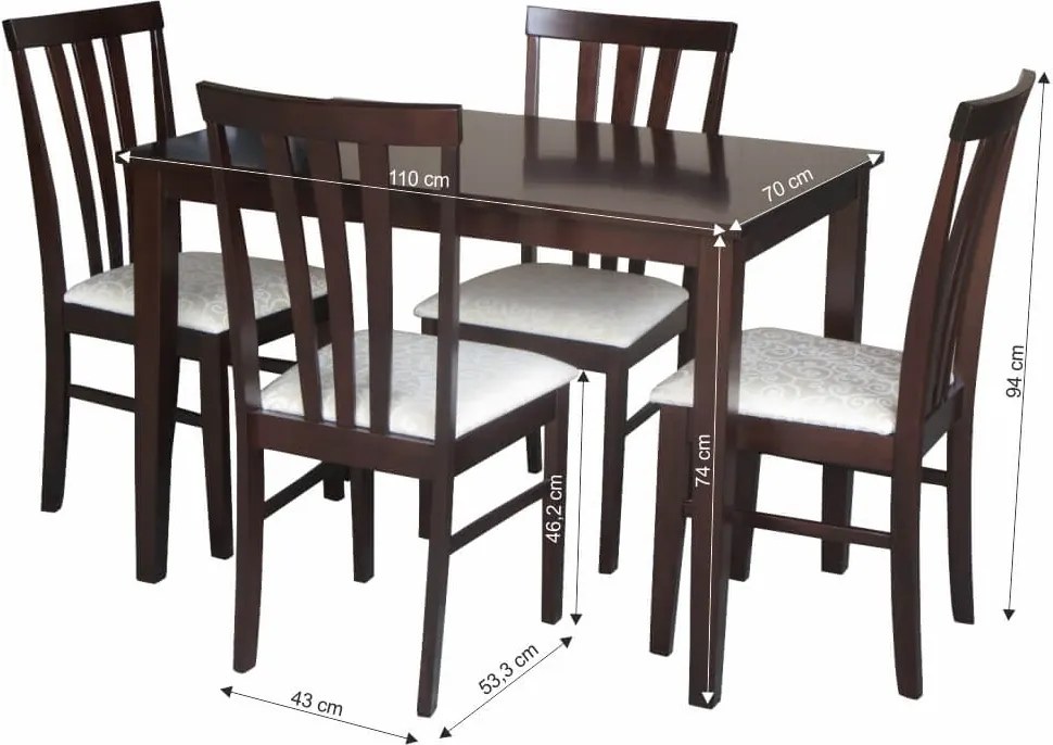 Jedálenský set, wenge/látka krémová, LESLIE NEW 1+4