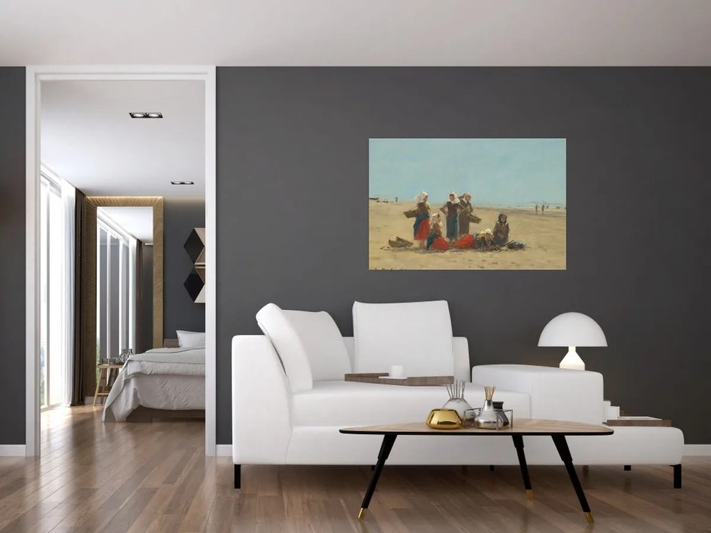 Obraz - Eugène Boudin, Women on the Beach at Berck, reprodukcia (90x60 cm)