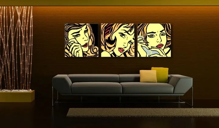 Ručne maľovaný POP Art obraz LICHTENSTEIN 3 dielny  li6