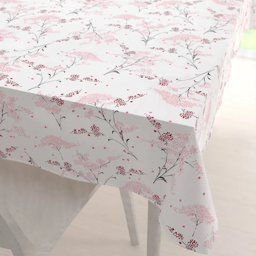 Biante Bavlnený obdĺžnikový obrus Sandra SA-088 Vínovo-ružové lúčne kvety na bielom 80x120 cm