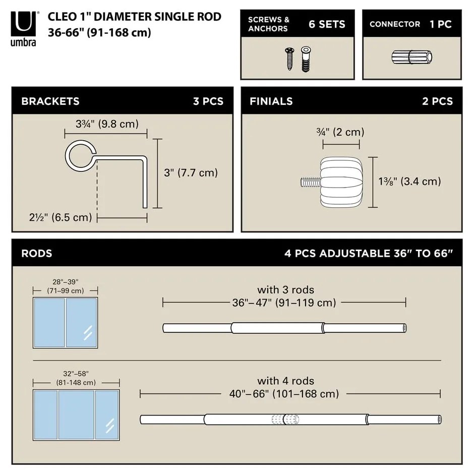 Matne čierna oceľová roztiahnuteľná garniža 91 - 168 cm Cleo – Umbra