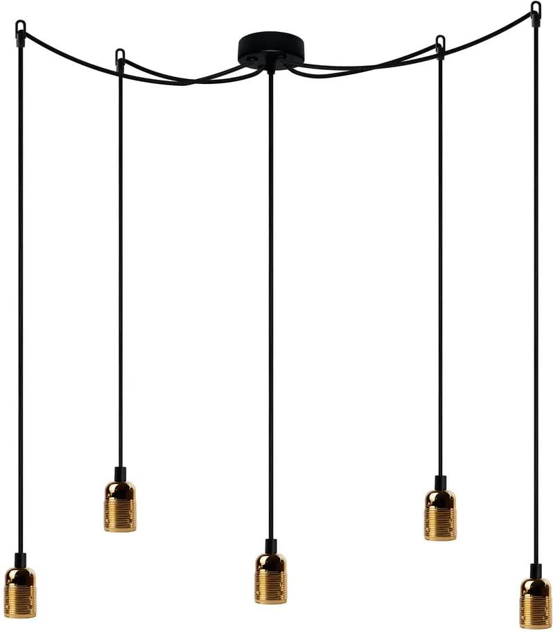 Čierne päťramenné závesné svietidlo s detailmi v zlatej farbe Bulb Attack Uno Cassie