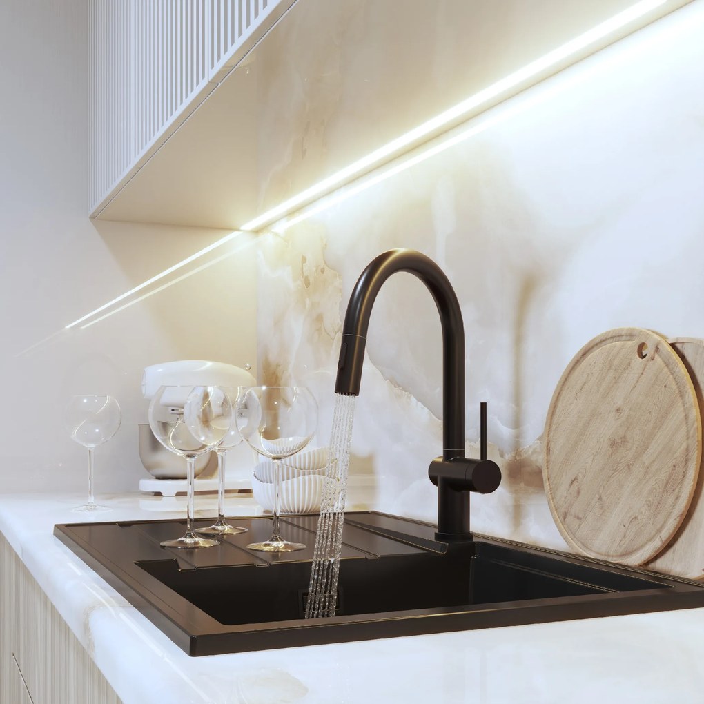 Gamma ANA, kuchynská batéria s 2-funčným výtokom, čierna matná, GMA-BANA-BK