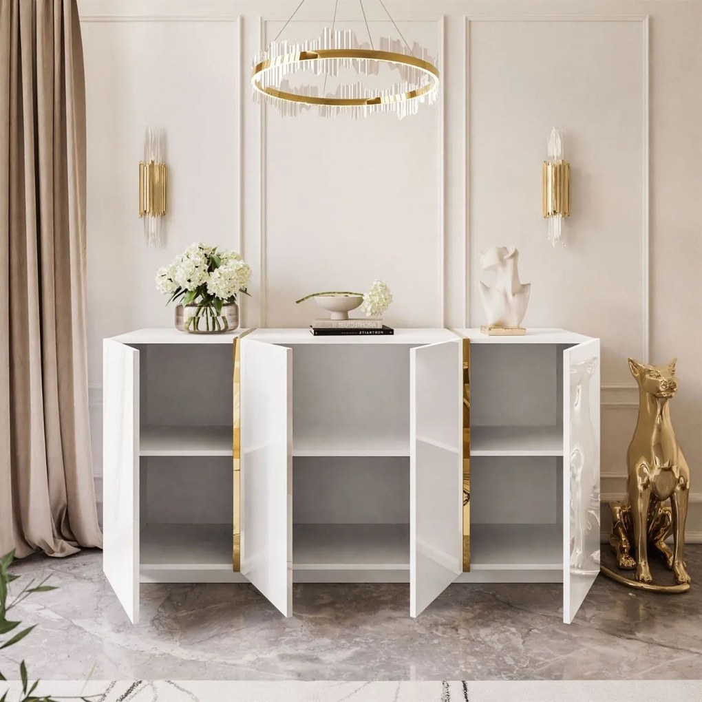 KOMODA SANTINO 4D BIELY LESK + ZLATÁ 158 cm