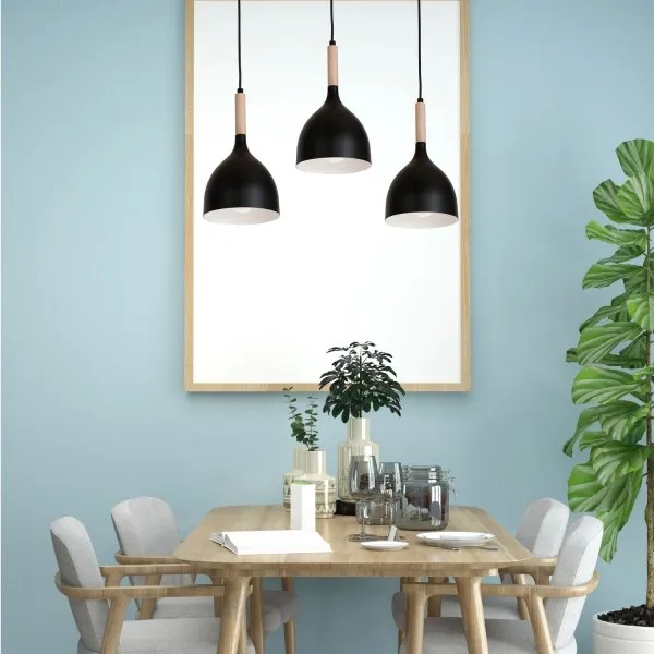 Luster na lanku NOAK WOOD 3xE27/15W/230V čierna/buk