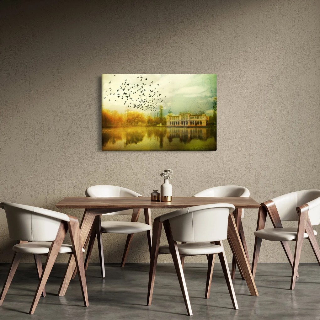 Obraz maľované krajiny so sídlom (90x60 cm)