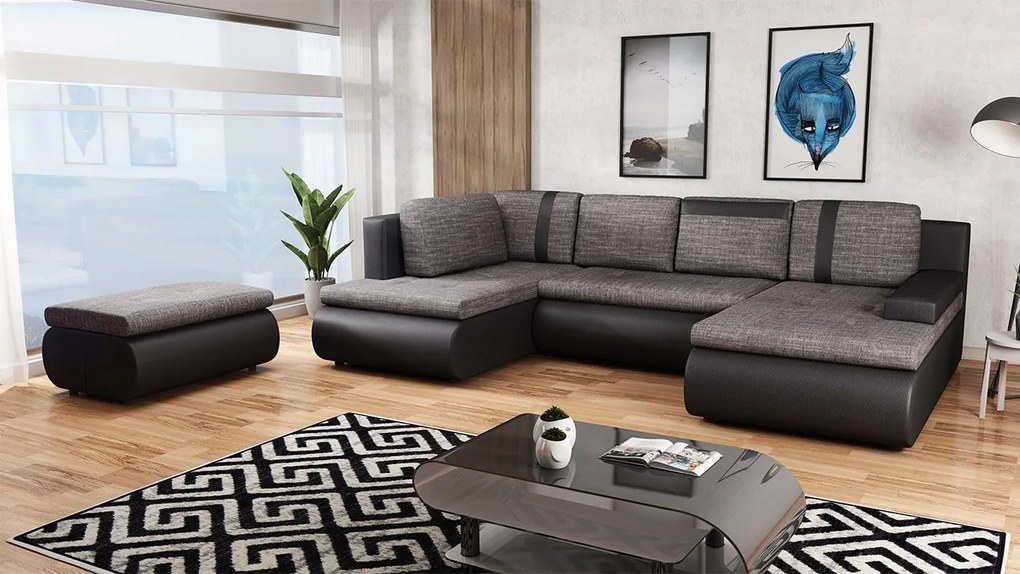 Rohová sedačka Sofia Mini C, Dostupné poťahy: ekokoža Soft 011 + Lawa 05, Strana: pravá, Taburetka: s taburetkou