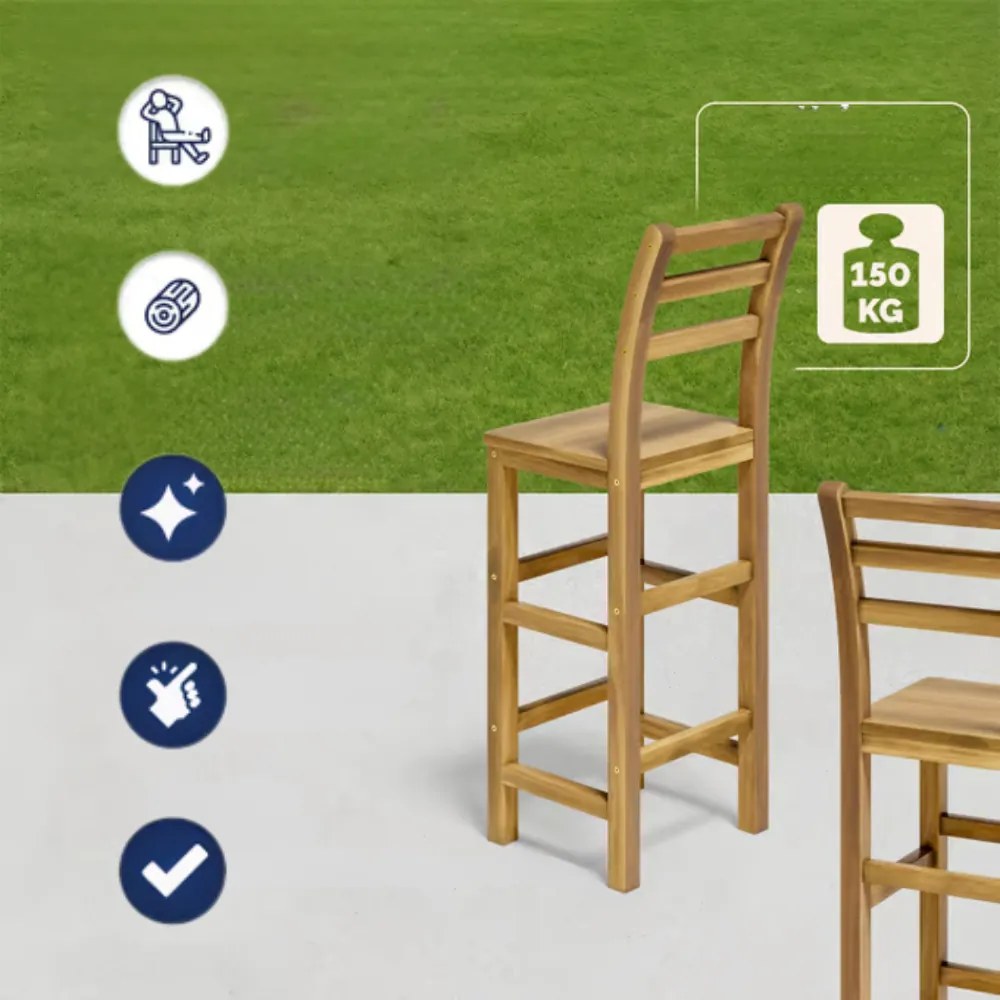 Barové stoličky OSLO s operadlami, 2ks, 40x36x110cm, prírodná hnedá Casaria