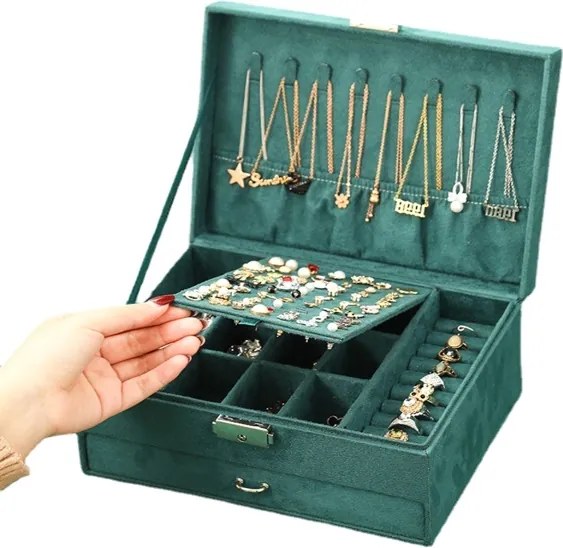 Elegantná šperkovnica CA7 organizér na bižutériu, zelená