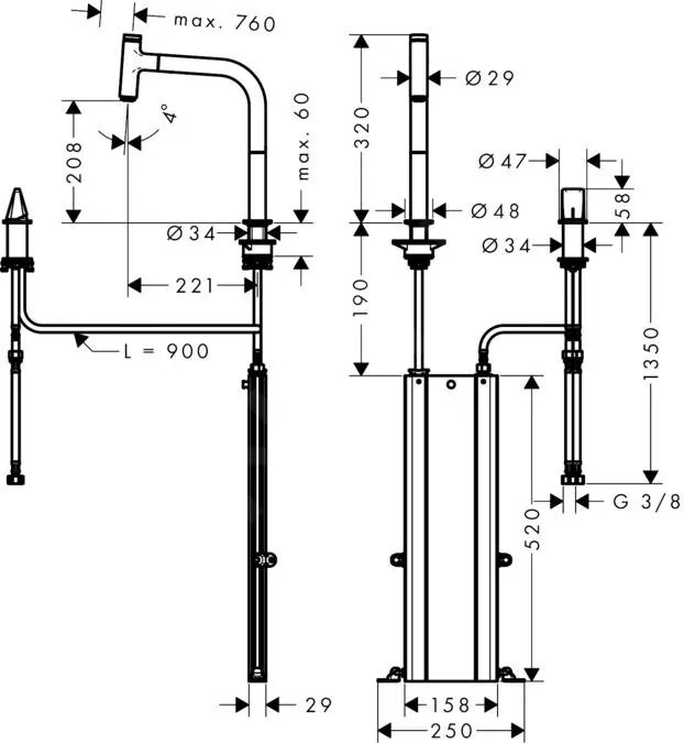 Hansgrohe M71, drezová batéria M7119-H200 s výsuvnou spŕškou, 2-otvorová inštalácia, sBOX, vzhľad nerezový, HAN-73804800