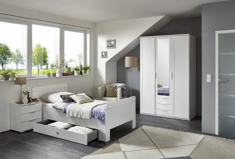 Šatníková skriňa Nadja, 135 cm, biela/zrkadlo