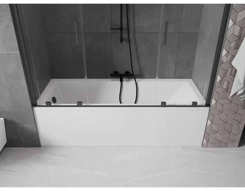 Mexen Velar Duo, vaňová zástena 2-krídlová s posuvnými dverami 190 x 150 cm, 8mm číre sklo, grafitový profil, 896-190-000-02-66