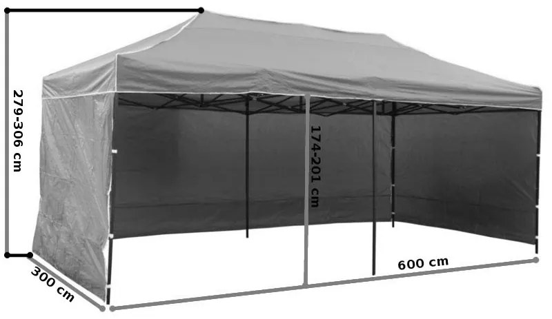 Zahradý párty stan 3x6m 3 steny - bíelý