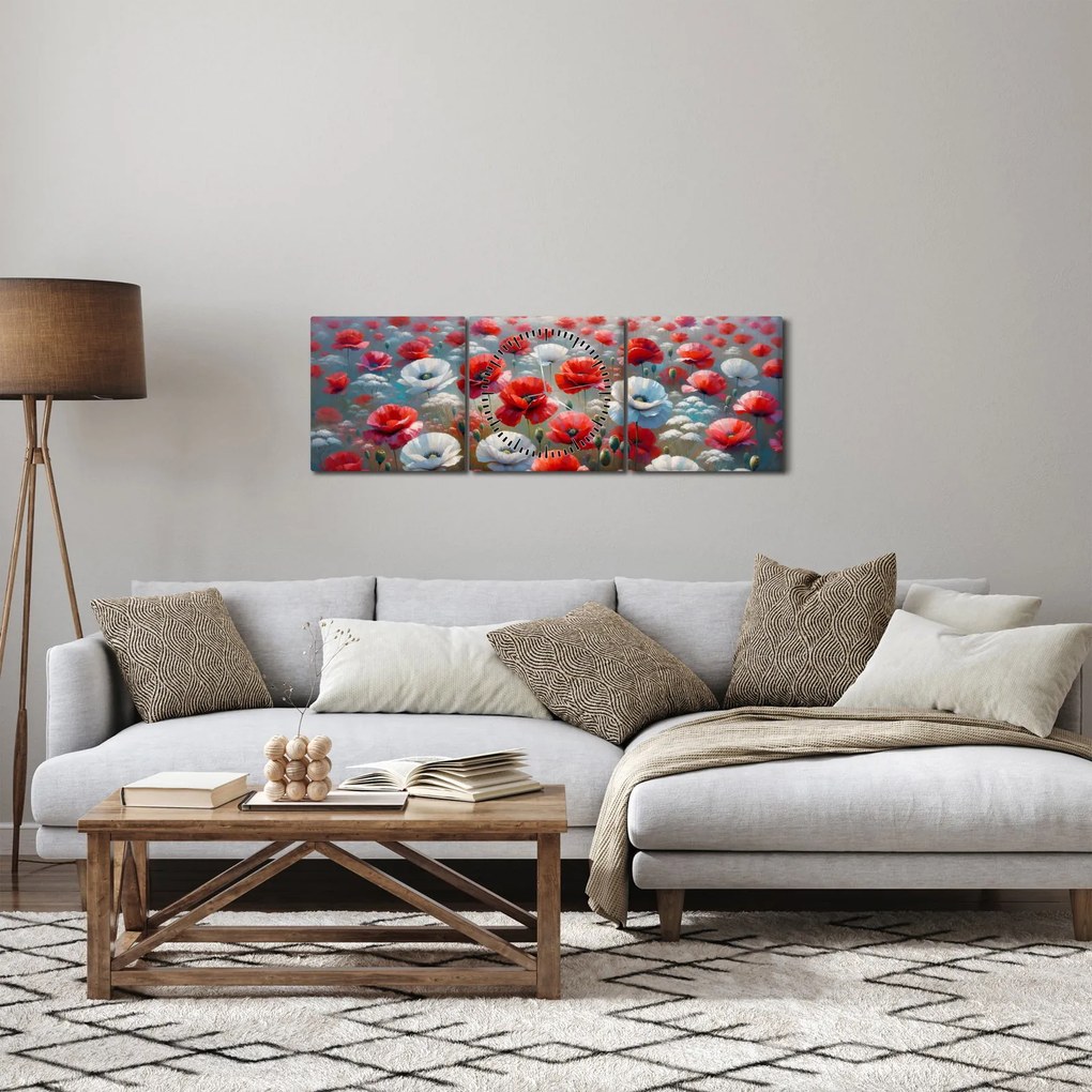 Obraz - Pole vlčích makov (s hodinami) (90x30 cm)