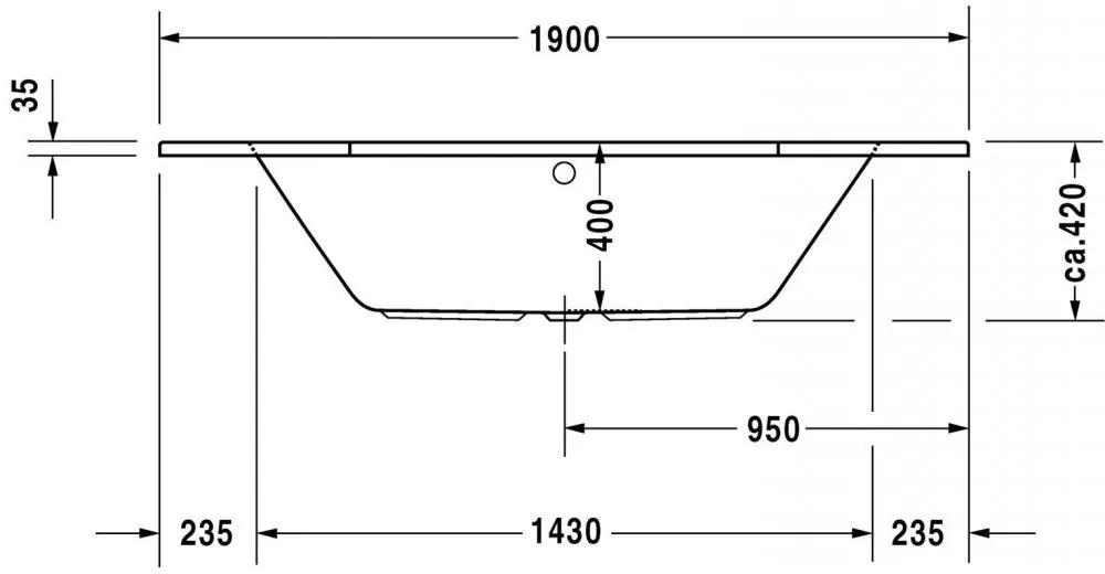 DURAVIT D-Code akrylátová šesťuholníková vaňa s odtokom v strede (vytvarovaný sklon na oboch stranách), 1900 x 900 mm, 700138000000000