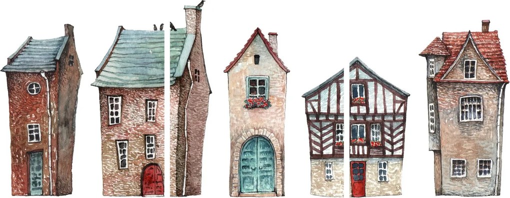 Obraz - Akvarelové domčeky (90x60 cm)