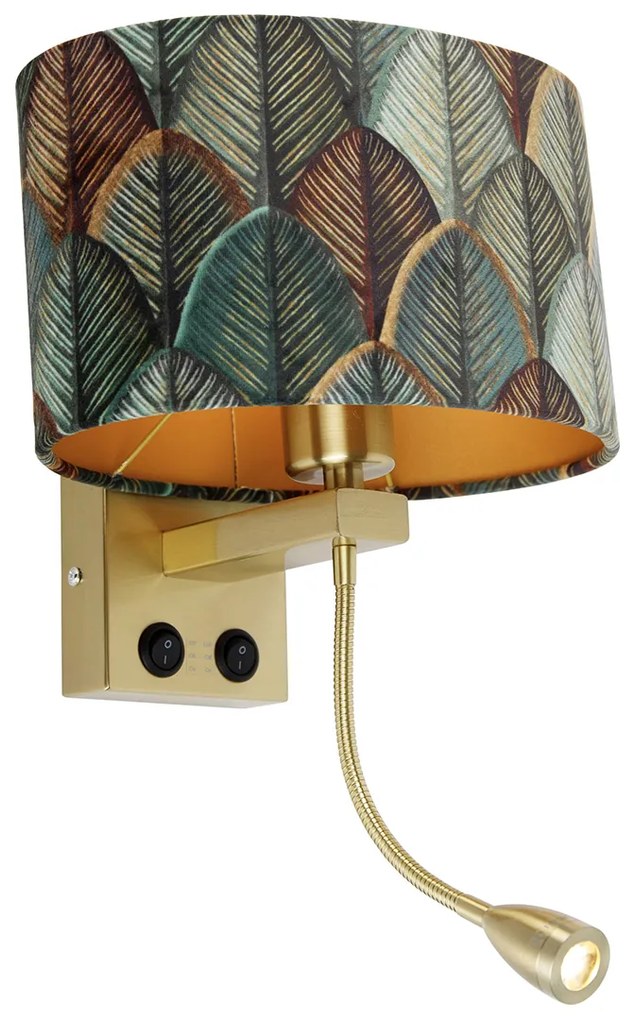 Nástenná lampa mosadz s oválnym zamatovým tienidlom s dizajnom listov 25 cm - Brescia Combi