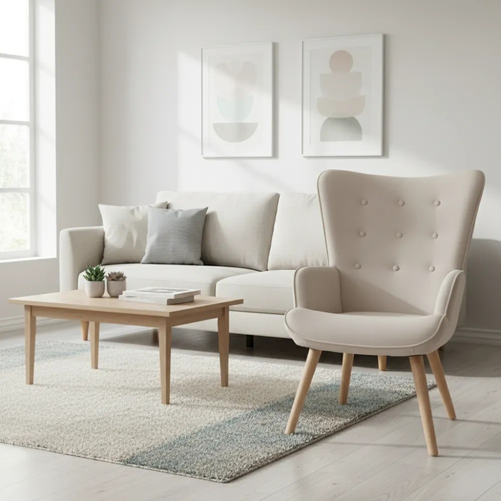 Kreslo ušiak LUGO — masív, látka, prírodná / krémová