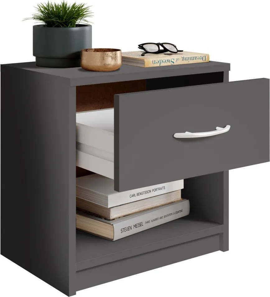 Nočný stolík s 1 zásuvkou Pepe, šedý grafit