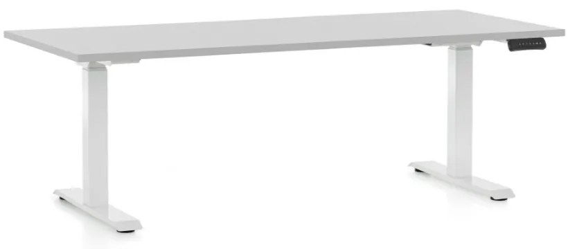 Výškovo nastaviteľný stôl OfficeTech D, 180 x 80 cm, biela podnož, svetlo sivá
