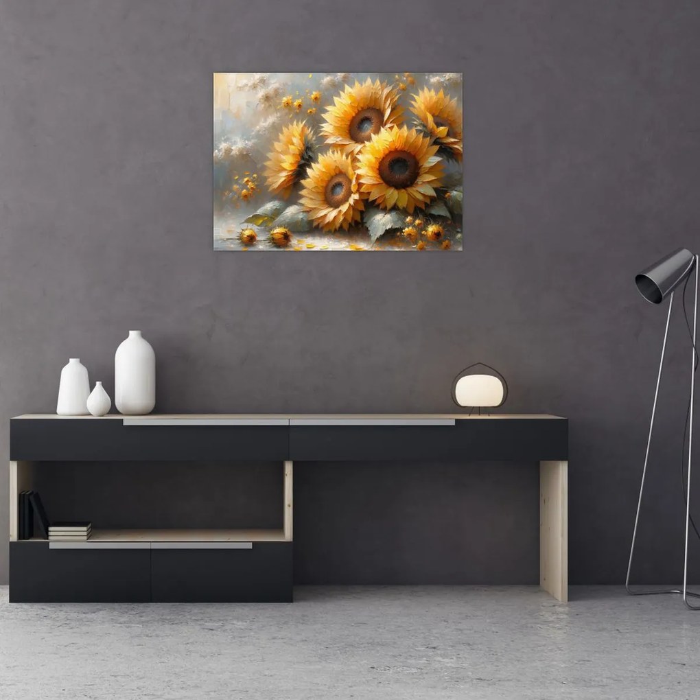 Sklenený obraz - Maľba slnečníc (70x50 cm)
