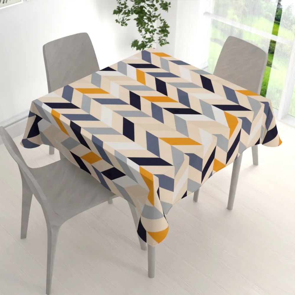 Biante Bavlnený štvorcový obrus Sandra SA-751 Veľké cik-cak modro-žlto-krémové pruhy 50x50 cm