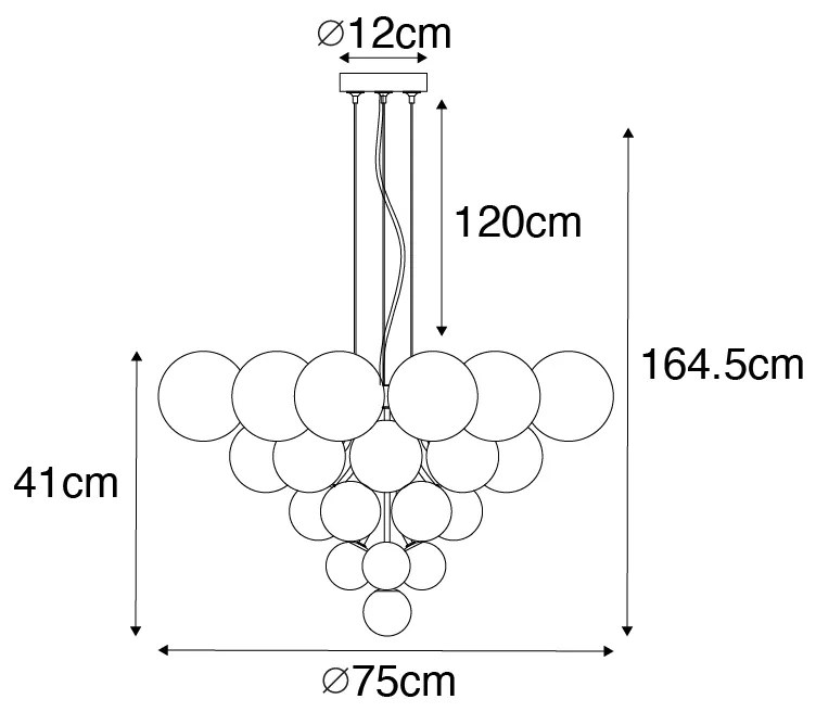 Závesné svietidlo čierne s dymovým a čírym sklom 13-žiarovkové - Bonnie