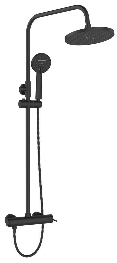 Invena Kalitea, páková sprchová batéria s hlavovou dažďovou sprchou 22x22 cm a ručnou sprchovou hlavicou, čierna matná, INV-AU-72-004-V