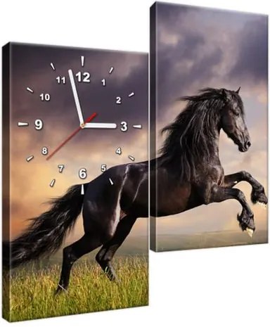 Obraz s hodinami Silný čierny kôň 60x60cm ZP1149A_2J