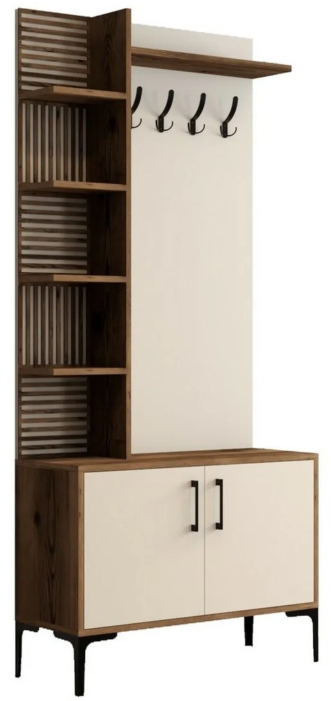 Vešiak s botníkom a policami Viyana Walnut and Cream