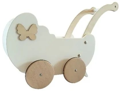 Tuptus Drevený kočík pre bábiky s dekoráciou biela + drevo