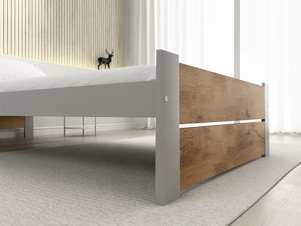 Posteľ IKAROS DOUBLE 90 x 200 cm, dub artisan/sivá Rošt: S latkovým roštom, Matrac: Matrac DELUXE 10 cm