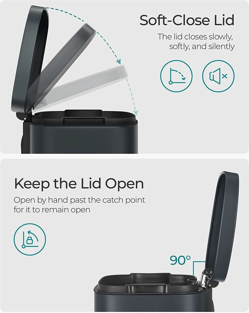 Kuchynský odpadkový kôš, pedálový, 30L, dymovo šedý