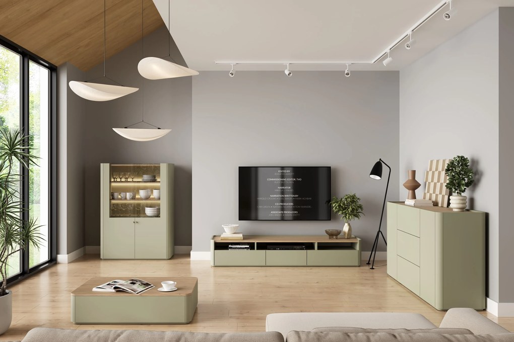 Komoda Elivo 150 cm so zásuvkami - eukalyptus / dub baltic dune
