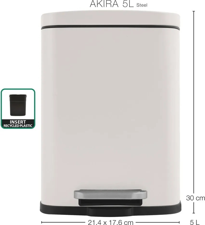 Matne biely nášľapný oceľový odpadkový kôš 5 l Akira – Spirella