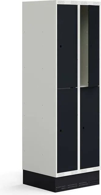 Šatňová skrinka ROZ, 2 sekcie, 4 dvere, so soklom, 1890x600x550 mm, antracit