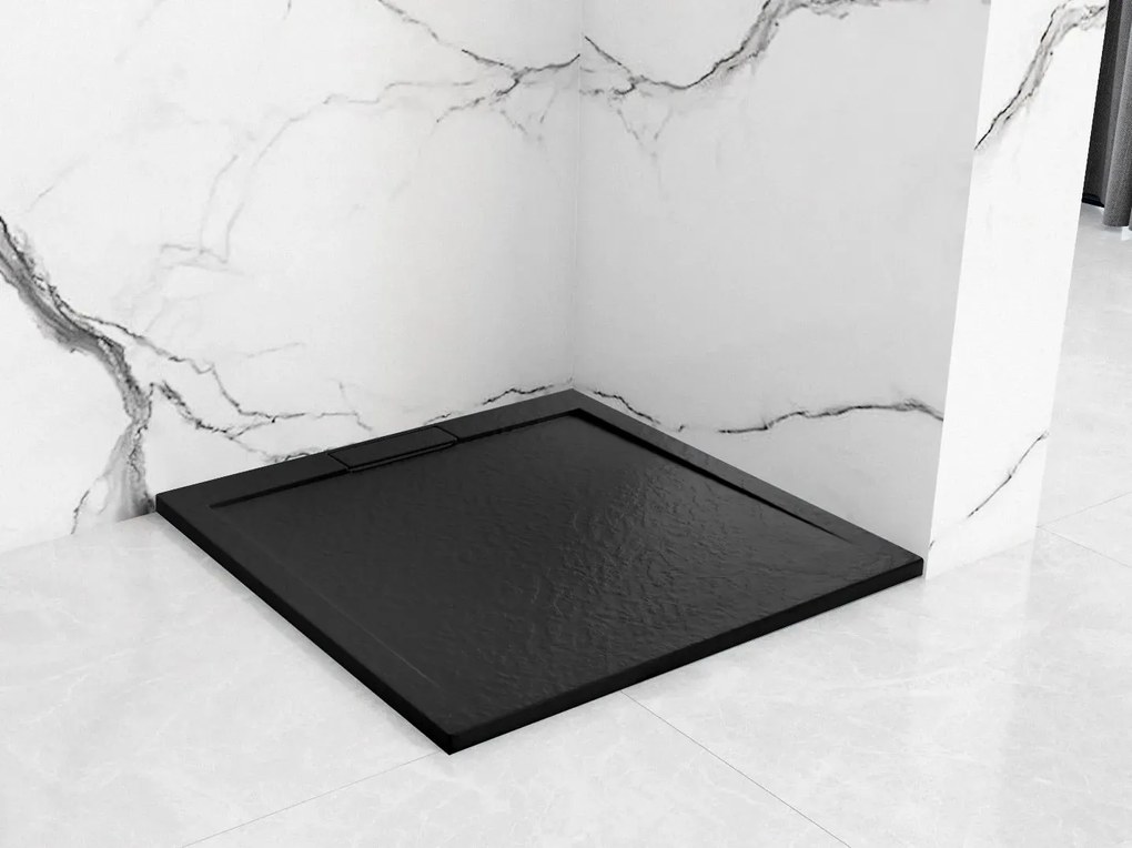 Rea Grand Black, sprchová vanička z minerálneho kameňa 100x80x3,5 cm, čierna matná, REA-K4593