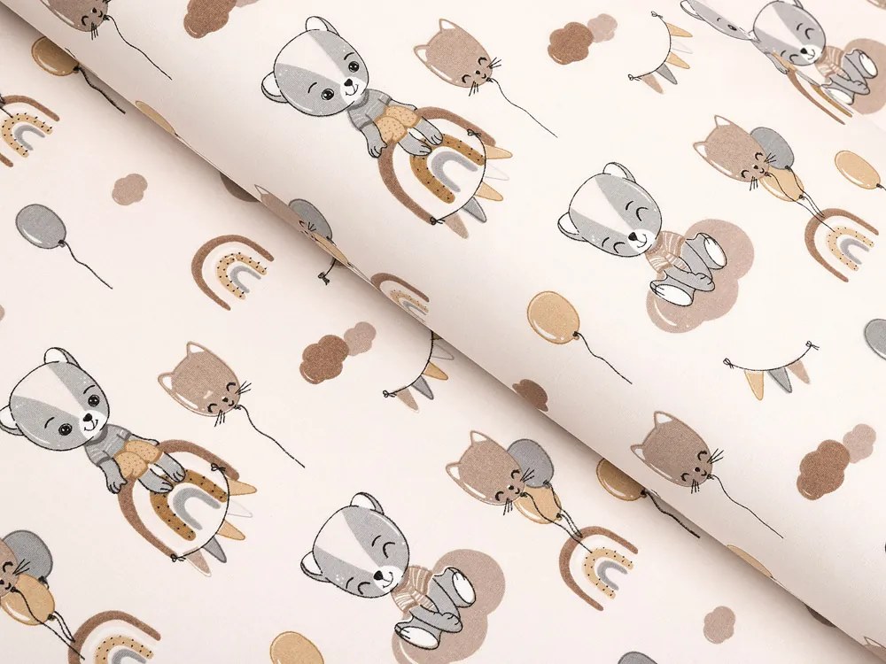 Biante Detský bavlnený štvorcový obrus Sandra SA-454 Medvedíky s balónikmi na béžovom 110x110 cm