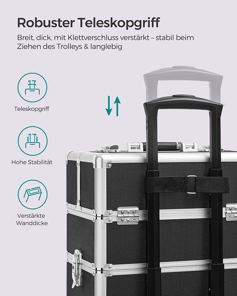 SONGMICS Kozmetický kufor na kolieskach čierny kopolymér