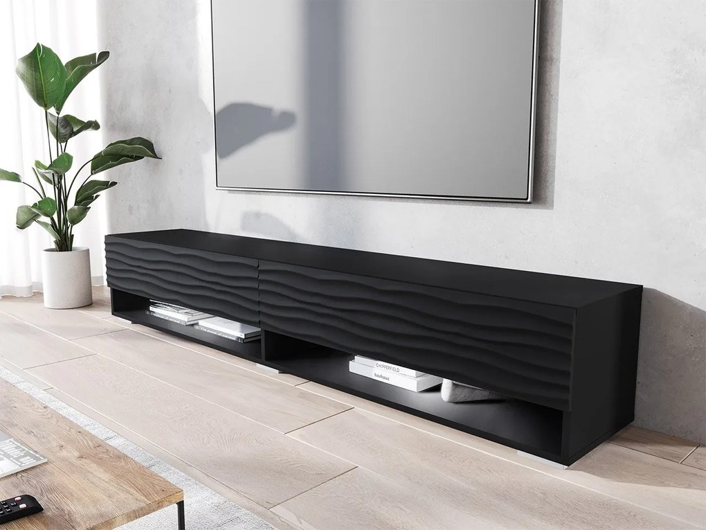 TV stolík/skrinka Adenik 180 MDF, Farby: biela / biela fala, Osvetlenie: osvetlenie LED RGB - farebné