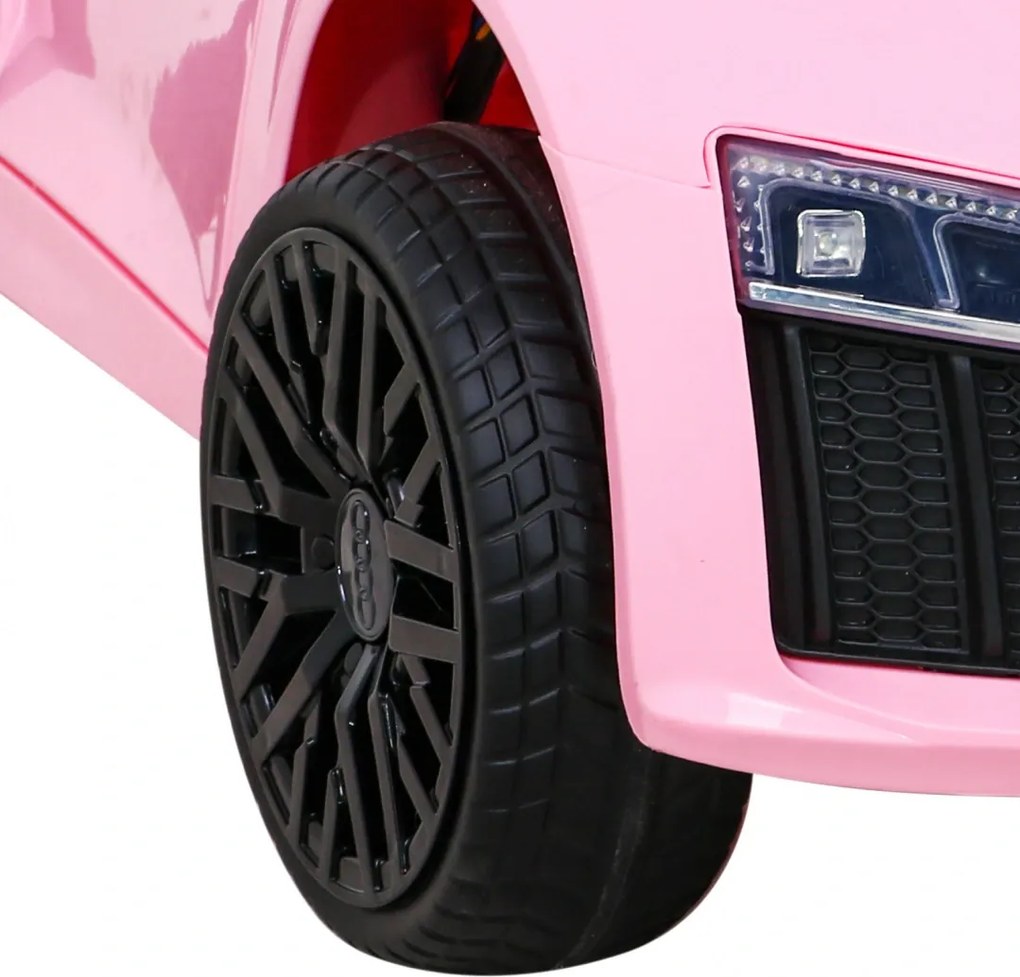 Ramiz Audi R8 na batérie pre deti Ružová + Diaľkové ovládanie + EVA + Pomalý štart + MP3 LED