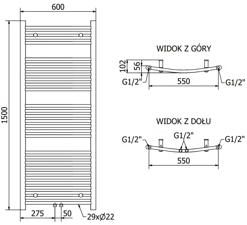 Mexen Ares, elektrické vykurovacie teleso 1500x600 mm + vykurovacia tyč 600 W, chrómová, W102-1500-600-2600-01