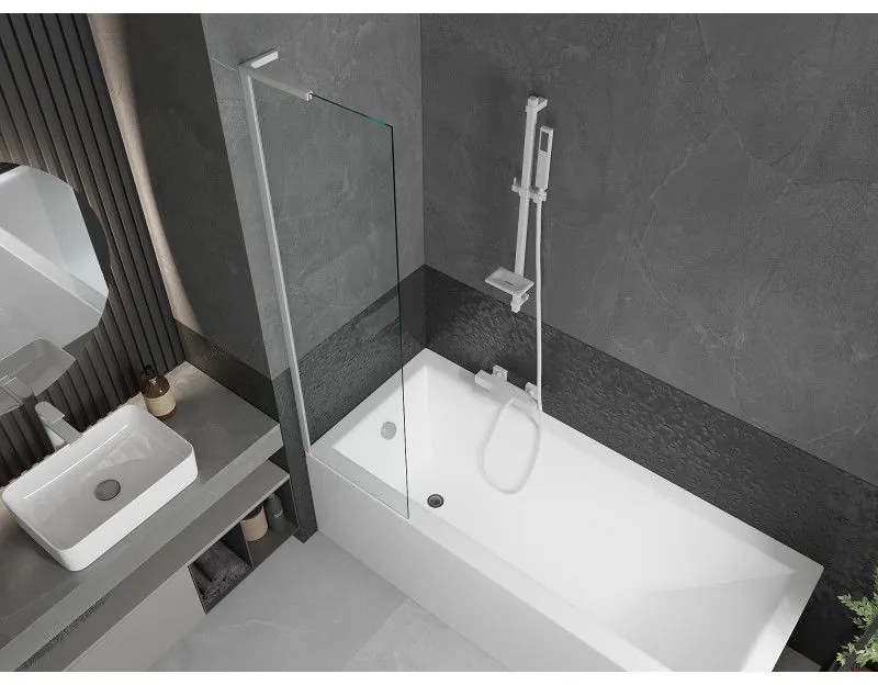 Mexen Next L, 1-krídlová vaňová zástena 50 x 150 cm, 6mm číre sklo, biely profil, 895-050-000-03-00-20